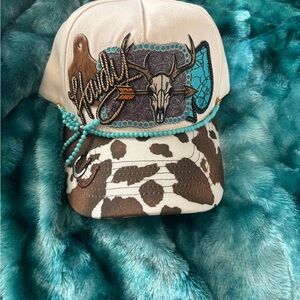 Western Style Cap with Cow Print and Embroidery